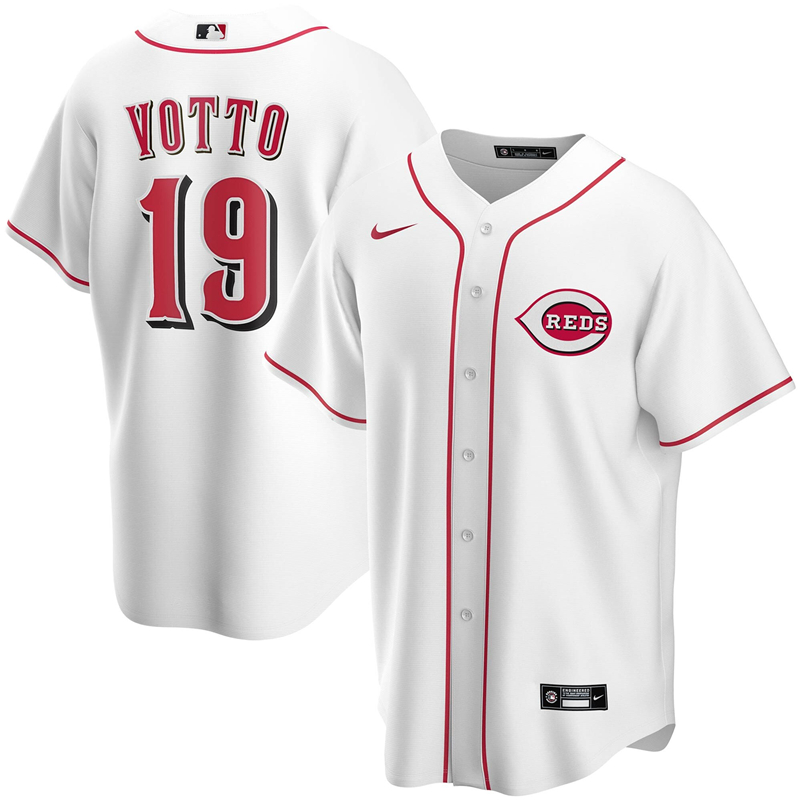 2020 MLB Men Cincinnati Reds 19 Joey Votto Nike White Home 2020 Replica Player Jersey 1